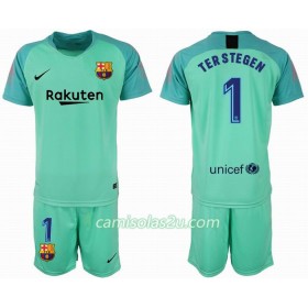 Camisolas de Futebol FC Barcelona Guarda Redes TER STEGEN 1 Criança Equipamento 2018/19 Manga Curta